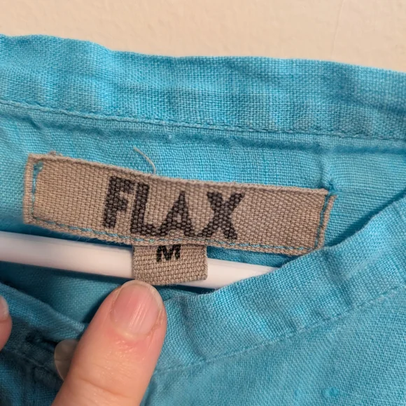 Flax Linen Button-Up Long Sleeve Turquoise Top Size Medium - Picture 2 of 5